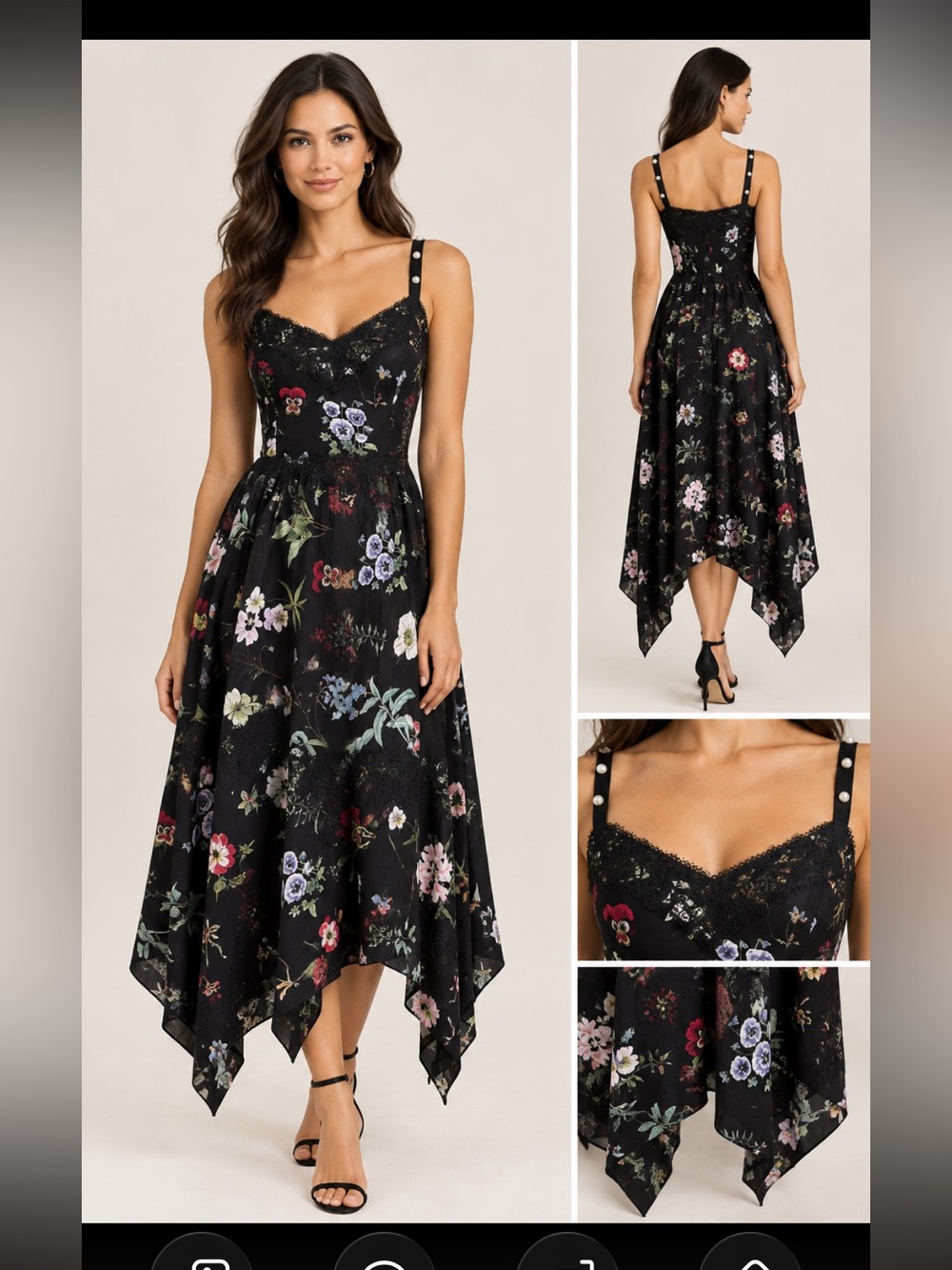 Joie Black Floral Lace-Trim High-Low Dress